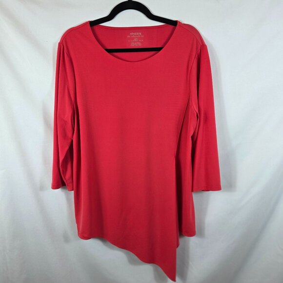 Chico's Size 2 Ultimate Tee Women's Size Large Dark Pink Asymmetrical Hem - Picture 1 of 12